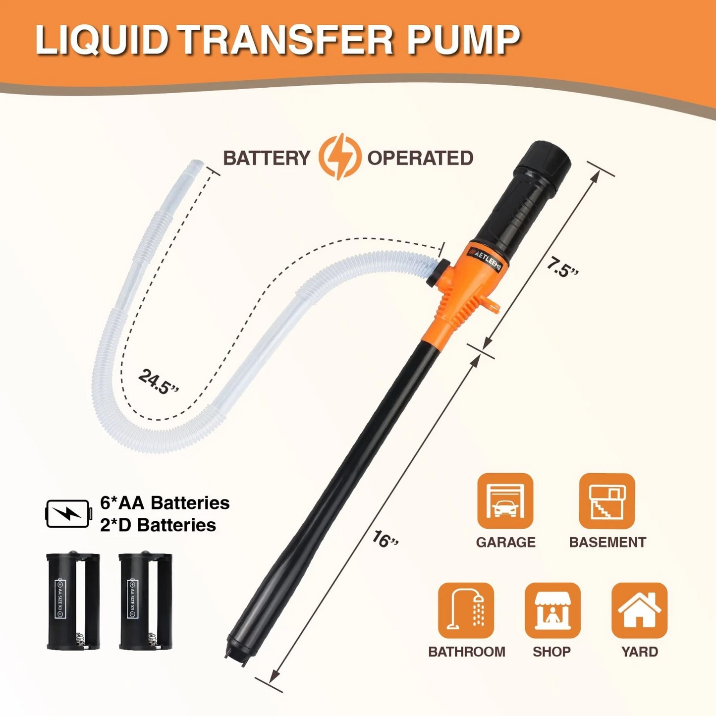 Power Electric Liquid Transfer Pump for Water/Fuel/Oil Battery Operated Portable YS199