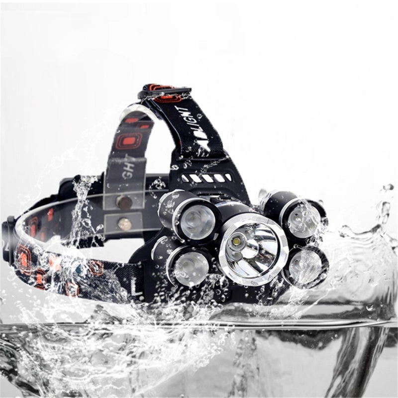 Silver 5 head Headlamp (RS37) High Power 5X Cree T6 LED Headlight Torch for Cycling