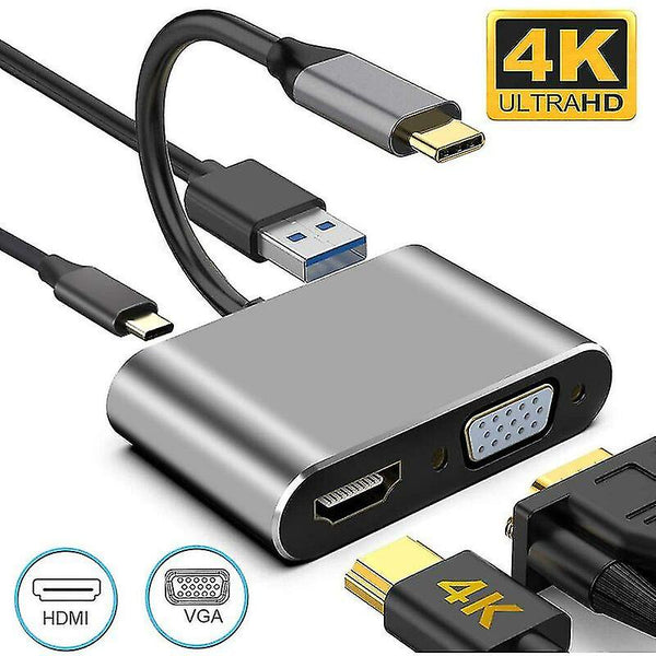 4 In 1 USB C Type-C To HDMI 4K VGA USB3.0 PD Video Adapter for MacBook/Phone (KS03)