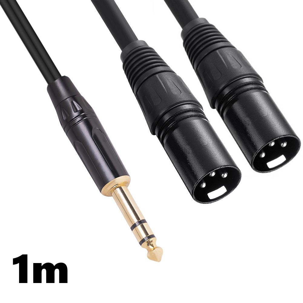 6.35mm 1/4inch TRS Male to 2 Dual XLR Male Stereo Balanced Y Splitter Cable 1-2m