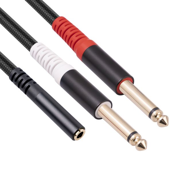 EVERTECH 3.5mm 1/4 inch Stereo TRS Female to 2 Dual 6.35mm Mono TS Male Y Splitter Cable 30CM