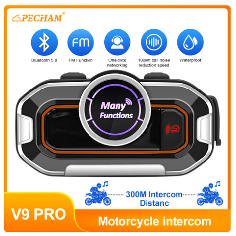 V9 PRO Bluetooth Motorcycle Helmet Intercom Wireless Headset 2 Riders Waterproof (QS53))
