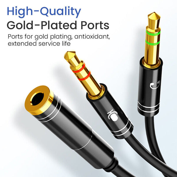 3.5mm AUX 2 in 1 Audio 2 Male to 1 Female Headphone Mic Y Splitter Cable Adapter (M71)
