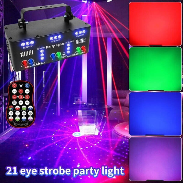 21 Eyes LED Stage Laser Light DMX RGB UV Strobe DJ Disco Party Remote