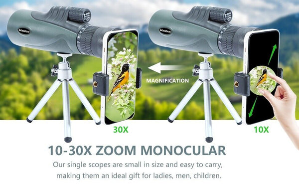 Bossdun 10-30X50 Zoom Monocular (QS116) Waterproof BAK4 Scope Pocket Telescope