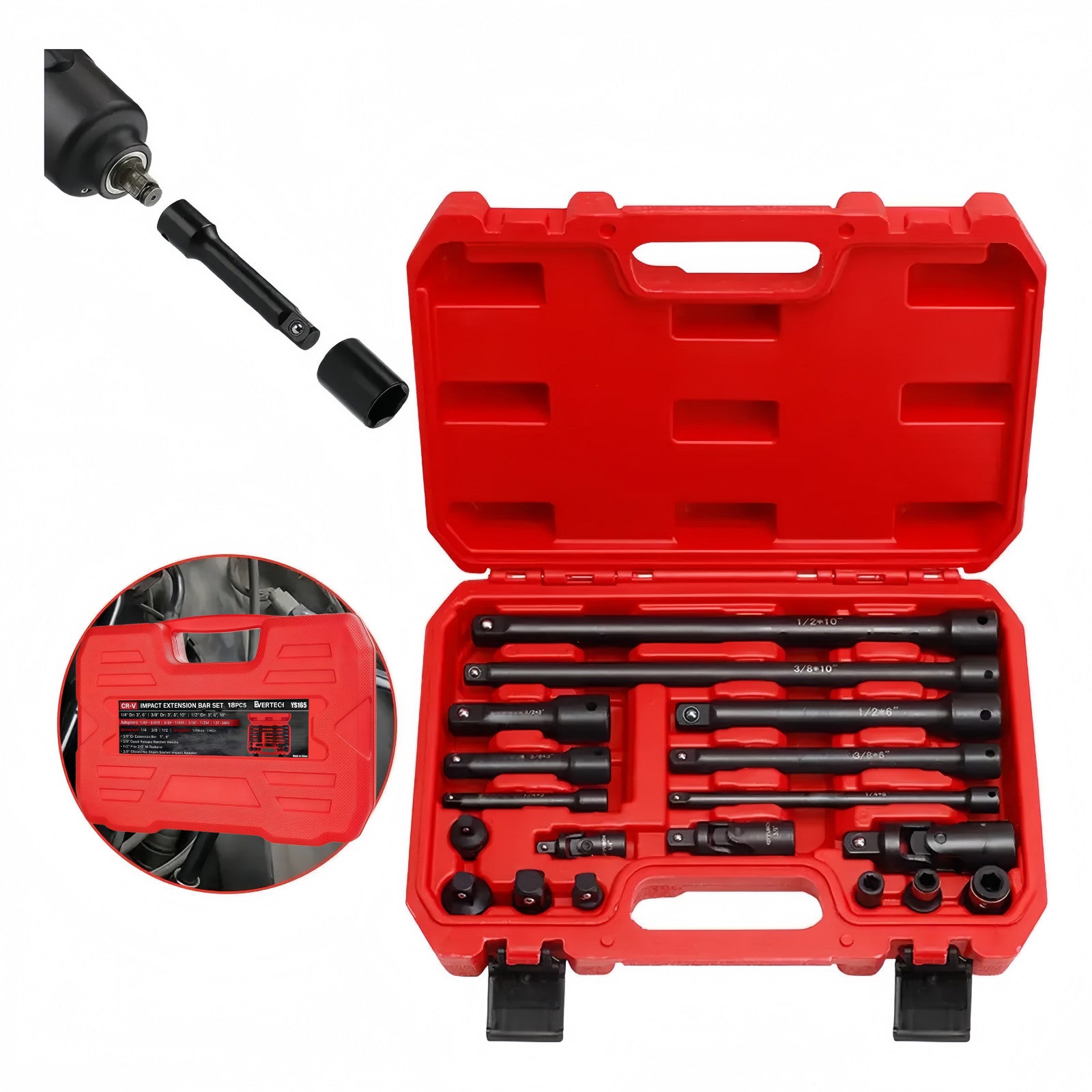 Evertech 18PCS CR-V Impact Extension Bar & Scoket Set Heavy Duty Tool ...