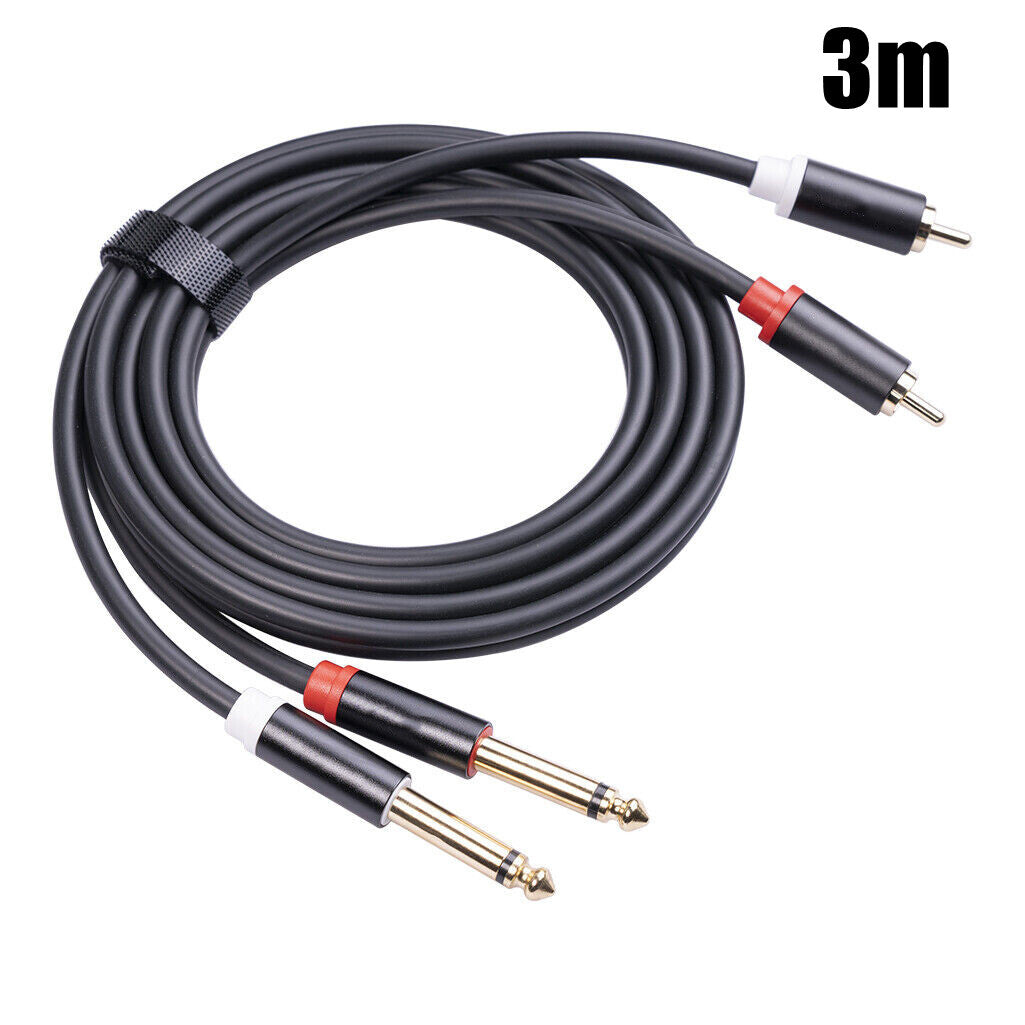 EVERTECH Dual 6.35mm 1/4 TS Mono Male to Dual 2 RCA Male Leads Audio AV Cables