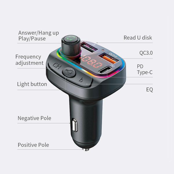 Car Bluetooth C14 FM Transmitter with USB and PD charger