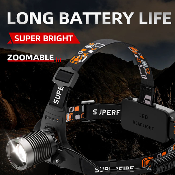 SuperFire Headlamp Torch Rechargeable Zoomable 1500LM HL53