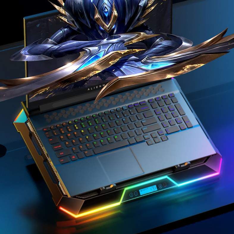 K11 Laptop Cooling Pad Adjustable Height & Speed 4 Fans LED Fit 14-18" W/Screen For PC Pros