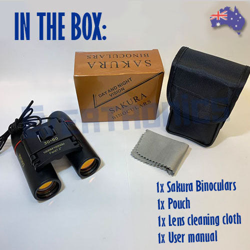 30x60 Day & Night Low-Light Portable Binoculars w/Accessories