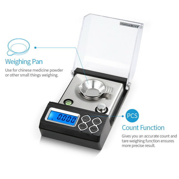 High Precision Digital Milligram Scale 50g/0.001g Mini Balance Powder Scale Kit