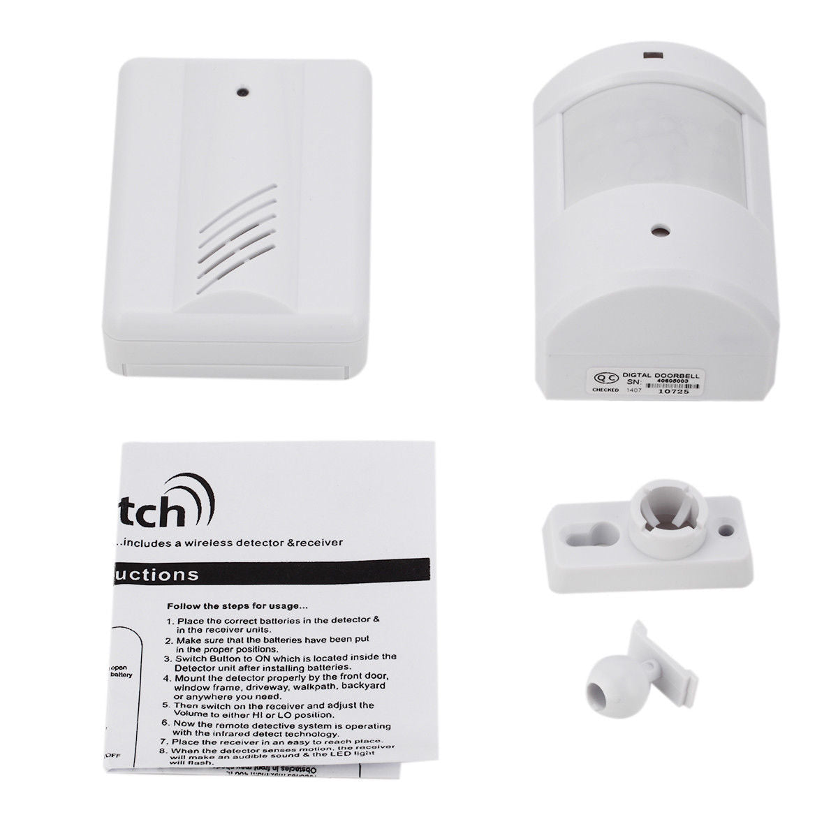 2 Pcs Wireless PIR Security Chime Infrared Doorbell