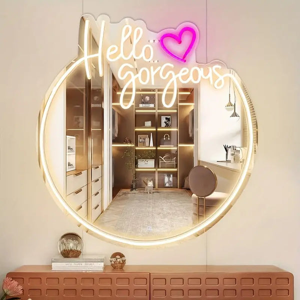 New Arrival Hello Gorgeous Neon LED Sign Light Wall Mirror