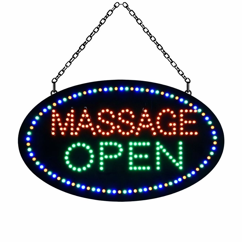 HQ 12V Oval 'Massage Open' LED Sign 68.5cm x 38cm w/ 3 Modes & Power ...