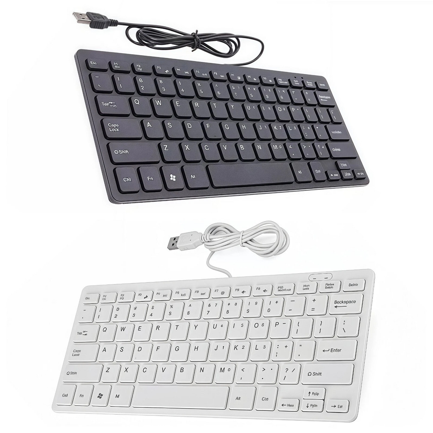 Super Slim Mini Wired Keyboard K1000 USB Multimedia Waterproof Keypad 78 Keys Black and white