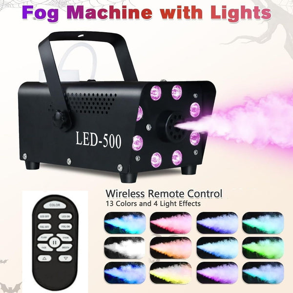 500W Fog Machine Wireless Remote with Full Color LED Lights
