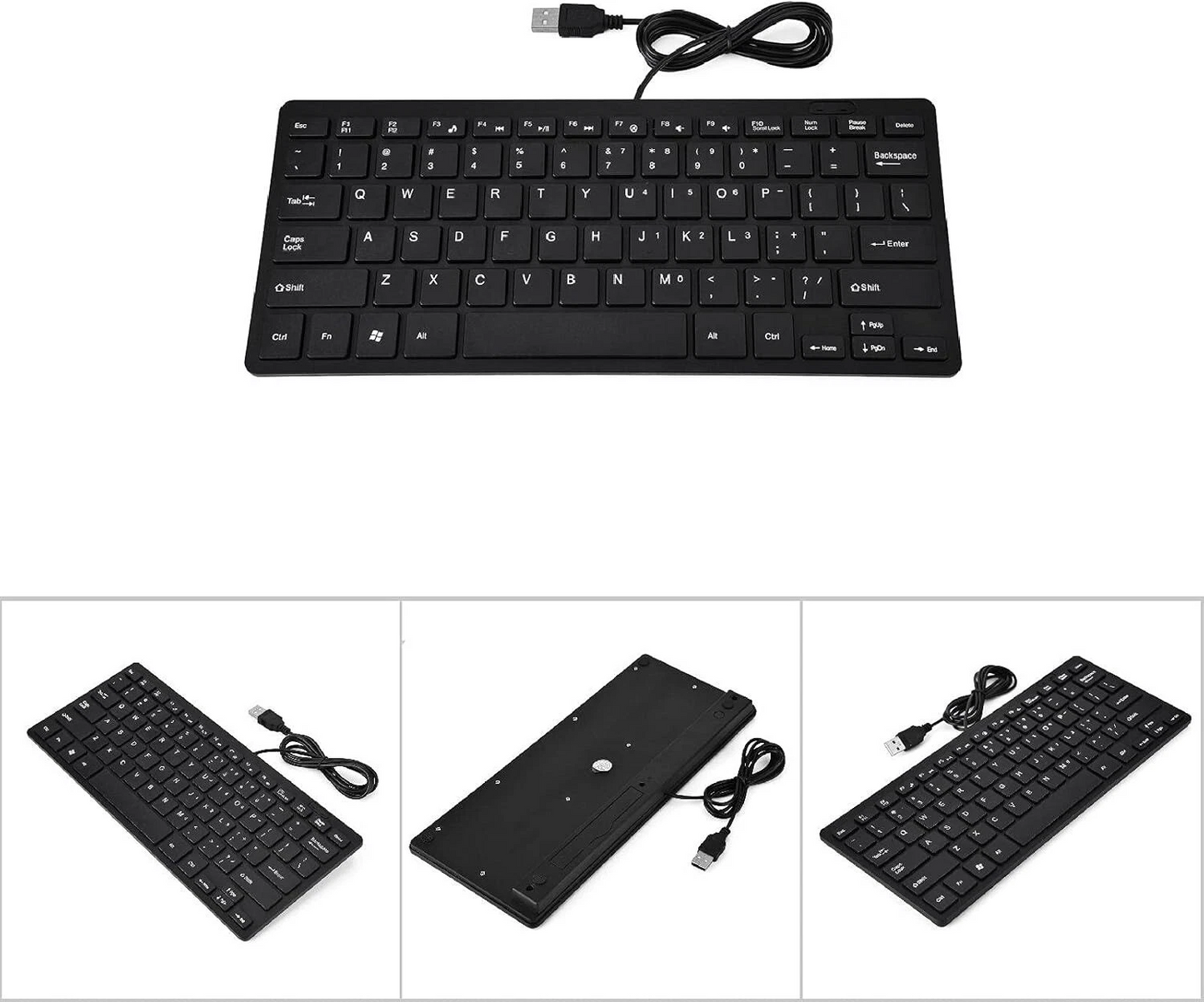 Super Slim Mini Wired Keyboard K1000 USB Multimedia Waterproof Keypad 78 Keys Black and white