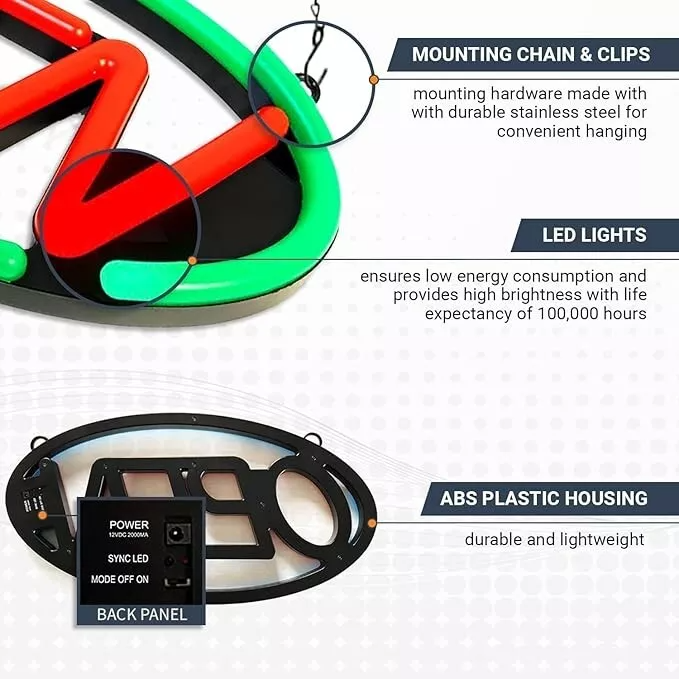 Ultra Bright LED Neon Open Sign Remote Controlled W/ 12V Adapter & Cha ...