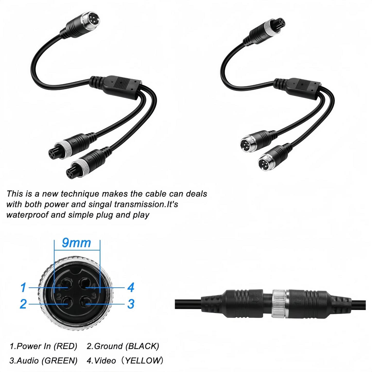 4Pin Video Splitter Cable Wire For Bus Truck Reversing Rear Camera 40cm 4-Pin 1 Female to 2 Male Y Splitter Cable SS6-4