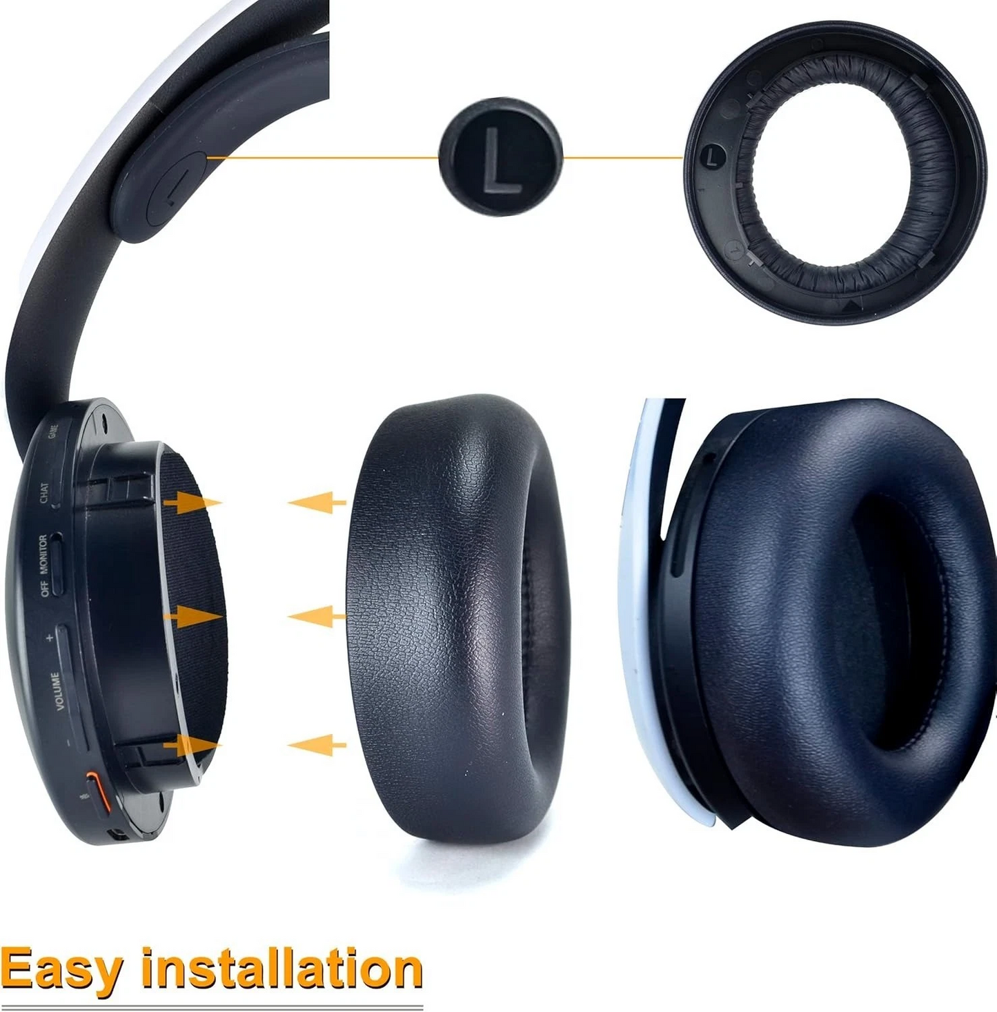 1 Pair Ear Cushions for Sony PS5 Pulse 3D Headset Replacement Protein Leather MS84