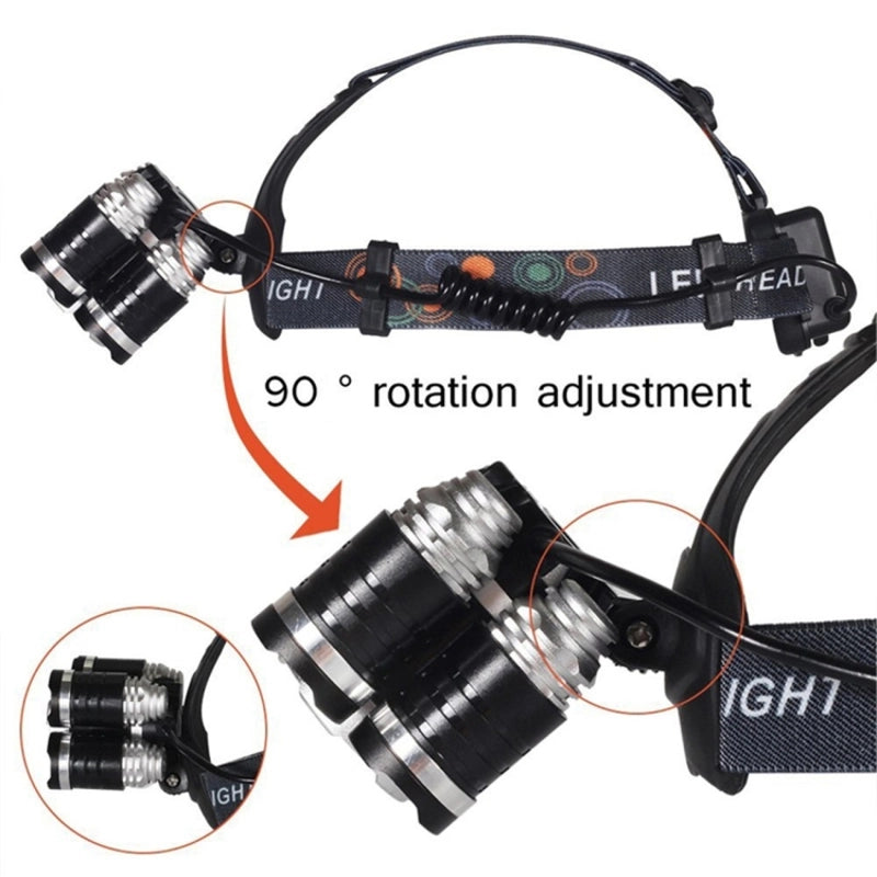 Silver 5 head Headlamp (RS37) High Power 5X Cree T6 LED Headlight Torch for Cycling