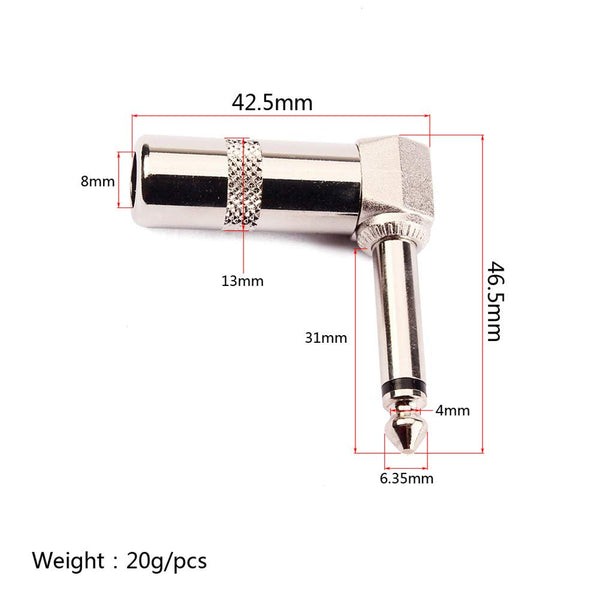 6.35mm 1/4" Inch TR Male Right Angle Mono Jack Connector DIY Audio Mixer Plug