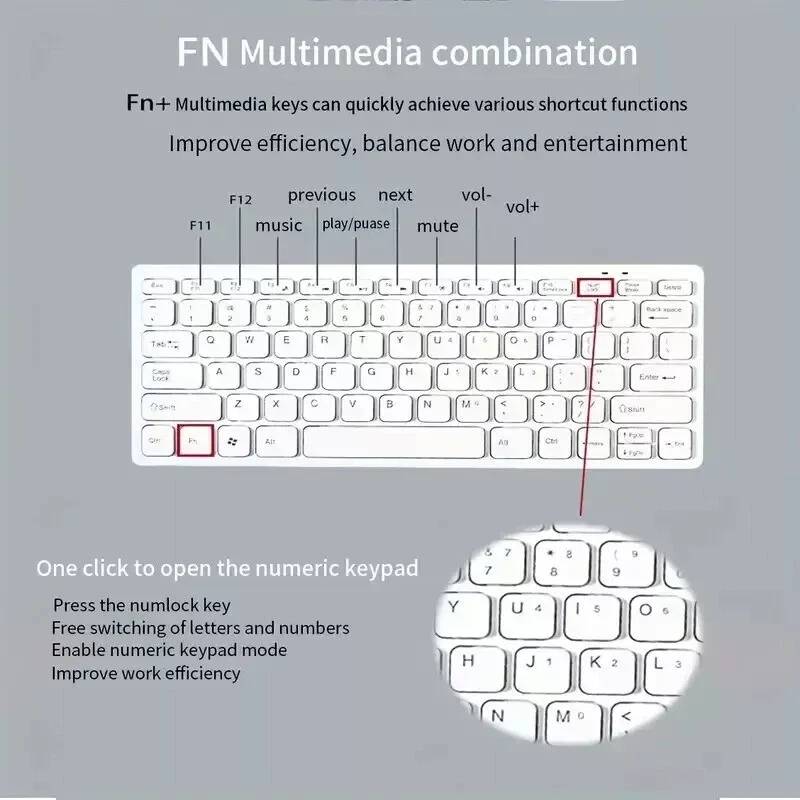 Super Slim Mini Wired Keyboard K1000 USB Multimedia Waterproof Keypad 78 Keys Black and white