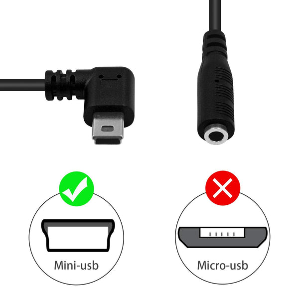 Mini USB Male to Aux Female Adapter (T36) Audio Right Angled 15cm For Mic