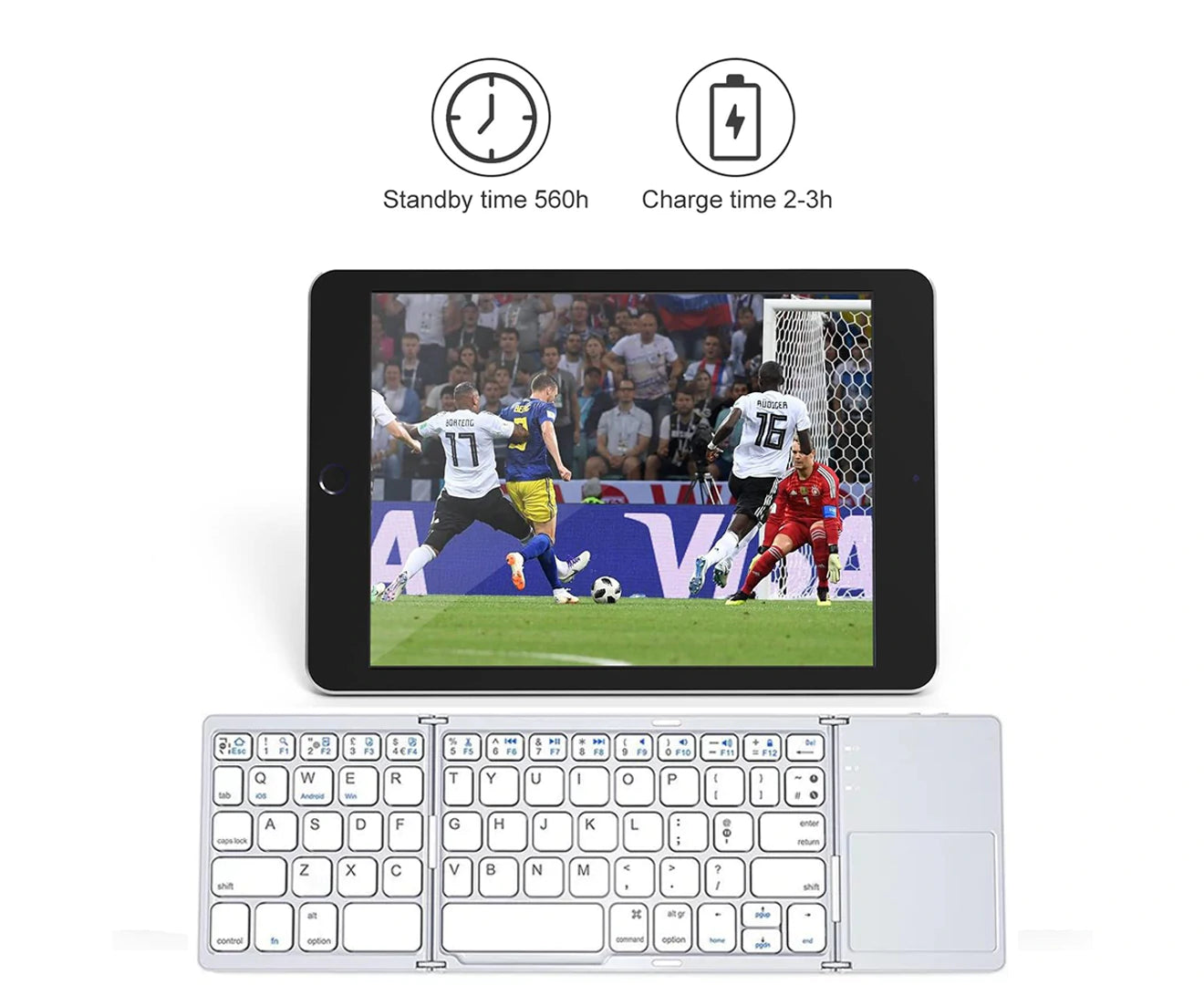 Tri-Fold Bluetooth Keyboard W/Touchpad Mouse Mini Wireless Android IOS Windows (NS17)
