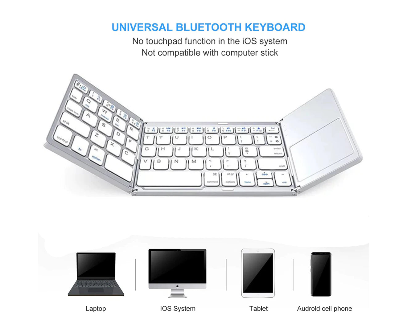 Tri-Fold Bluetooth Keyboard W/Touchpad Mouse Mini Wireless Android IOS Windows (NS17)