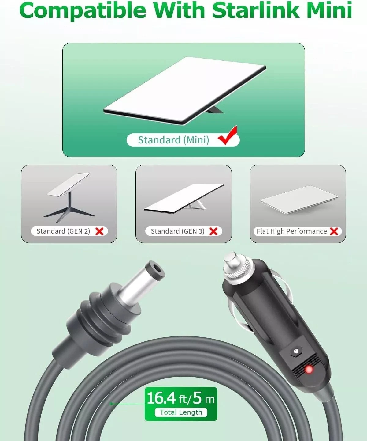 5m Starlink Mini 60W DC Car Charger Cable Auto Cigarette Lighter Charging Cord PS6-15