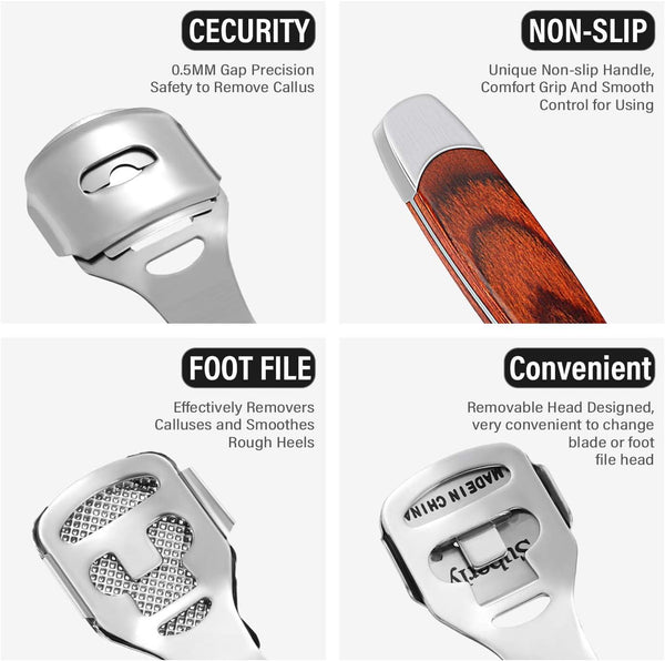 Foot File Hard Skin Remover Tool Callus Shaver Pedicure Tools + Scrubber + Blades (GS12.1)