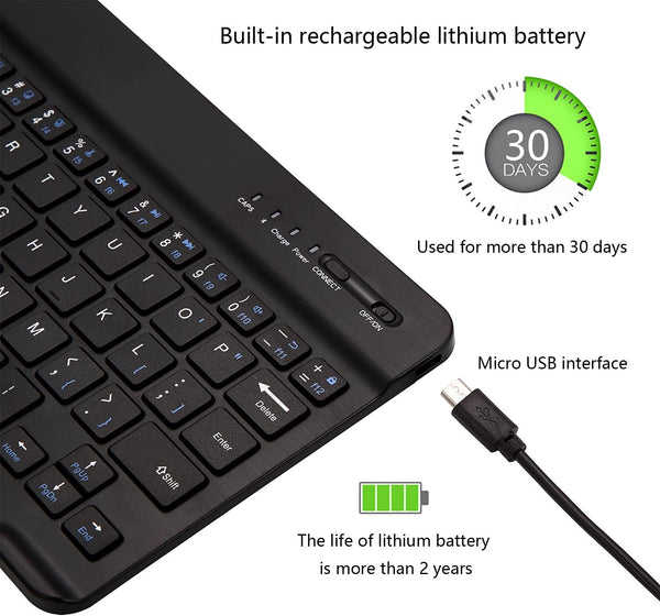 Ultra-Slim Bluetooth Keyboard Mini Wireless Rechargeable For IOS Windows Android