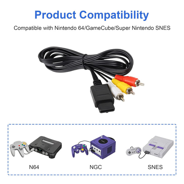 AV Audio Video TV RCA Cable Cord for Nintendo 64 NGC SFC SNES Game Console (JS20.2)