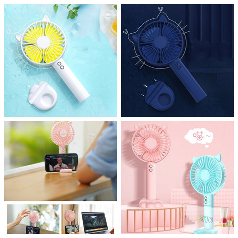 New Arrival Handheld Mini rechargeable Fan with desk stand with LED light