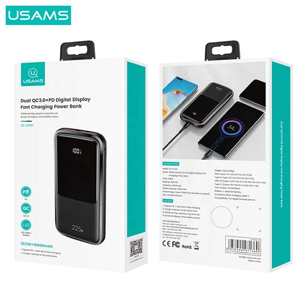 USAMS Power Bank 10000mAh Quick Charging Battery For phone