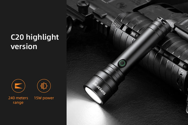SUPERFIRE C20 Torch (RS14) 15W Powerful Flashlight Rechargeable