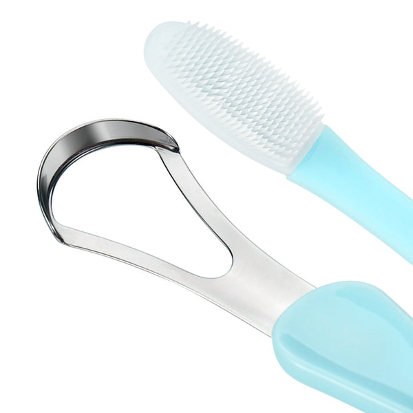 Stainless Steel Tongue W/ Toothbrush 2 in 1 Kit Cleaner Scraper Tool