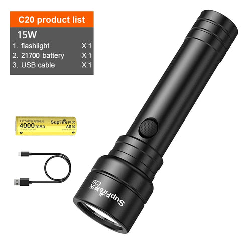 SUPERFIRE C20 Torch (RS14) 15W Powerful Flashlight Rechargeable