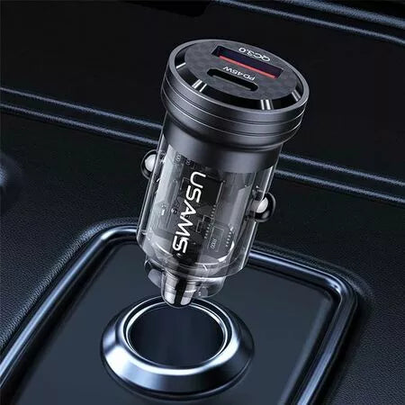 USAMS 45W Fast Charging Aluminum Alloy Car Charger PD3.0 USB & Type-C