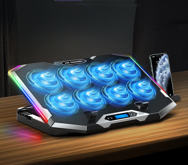 K10 Gaming Laptop Cooling Pad Phone Stand with 8 Cooling Fans RGB Lights