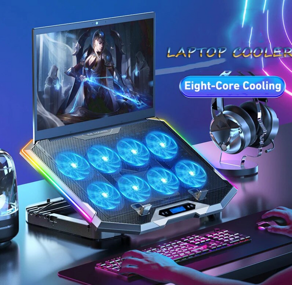 K10 Gaming Laptop Cooling Pad Phone Stand with 8 Cooling Fans RGB Lights