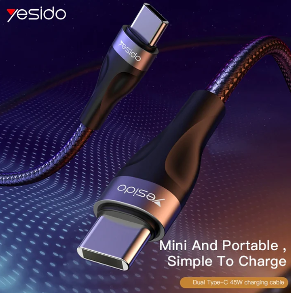 30cm Yesido CA83 45W Max Fast Charging Cord Type C to Type C Braided Data Cable