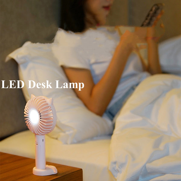 New Arrival Handheld Mini rechargeable Fan with desk stand with LED light