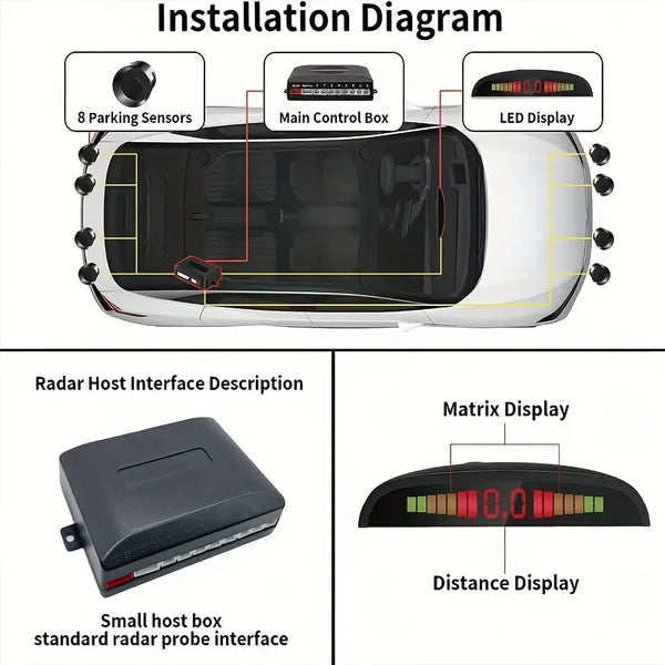 Car Reverse Sensor Backup Parking Reversing Radar Kit w/ 4 Sensors Buzzer Alarm For Car Pros