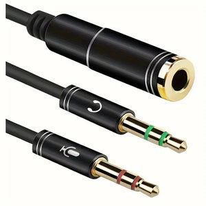 3.5mm AUX 2 in 1 Audio 2 Male to 1 Female Headphone Mic Y Splitter Cable Adapter (M71)