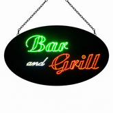 12V Oval 'Bar & Grill' LED Sign 68.5cm x 38cm w/ 3 Modes & Power Adapter Ready-Made LED Signs