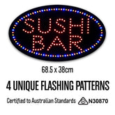 12V Oval 'Sushi Bar' LED Sign 68.5cm x 38cm w/ 3 Modes & Power Adapter Ready-Made LED Signs