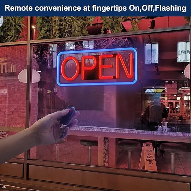 Ultra Bright LED Neon Open Sign Remote Controlled W/ 12V Adapter & Ch ...